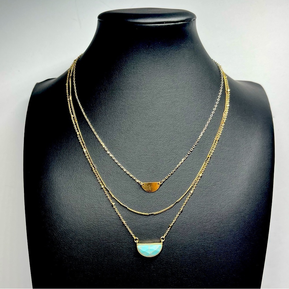 Triple Chain Half Moon Layered Chain Necklace Costume Jewelry 15-18"